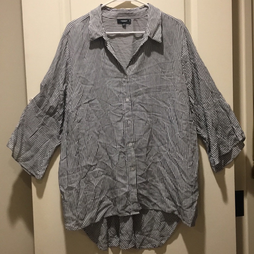 Premise Studio Striped Button Down trumpet 3/4 sleeve hi/lo shirt/Top size 2X